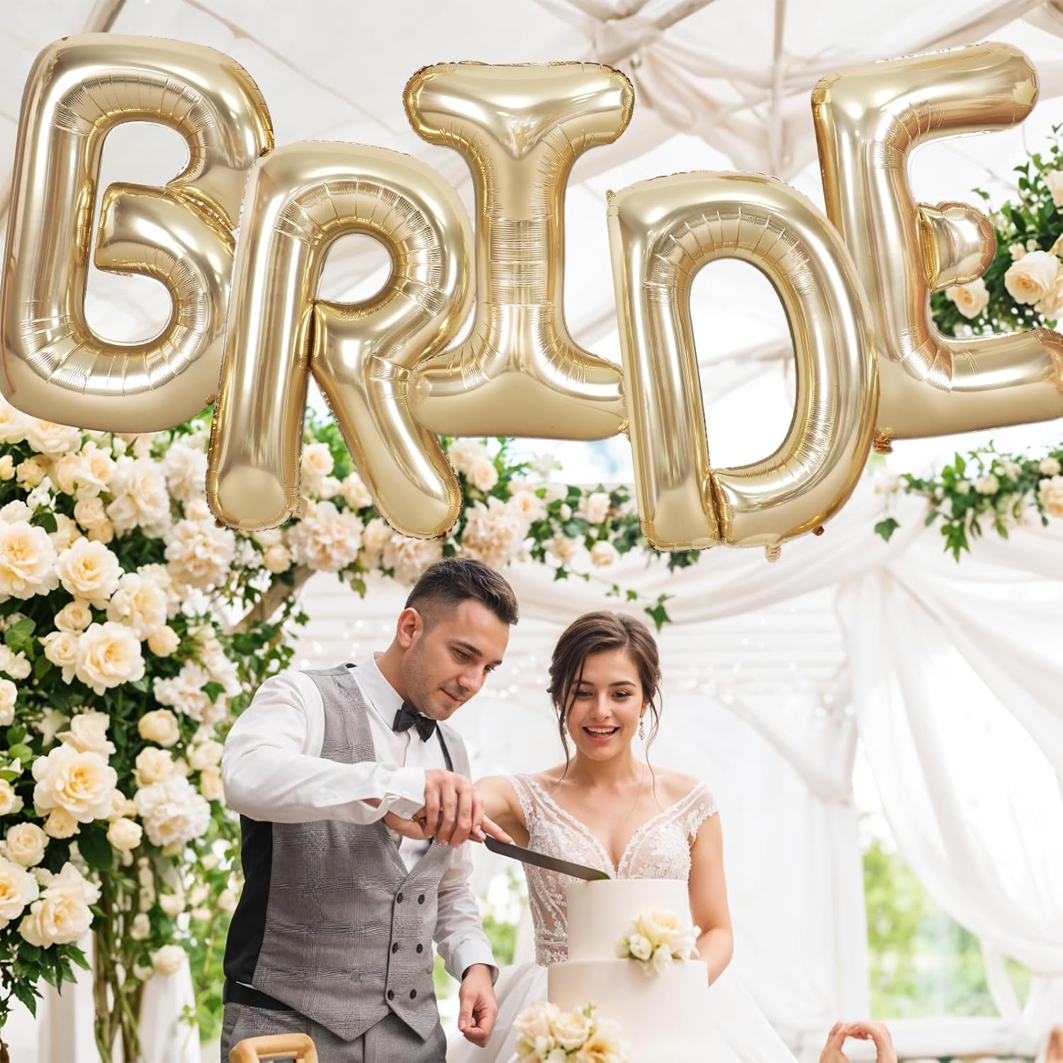 40 Inch Light Gold BRIDE Balloons for Wedding Decor