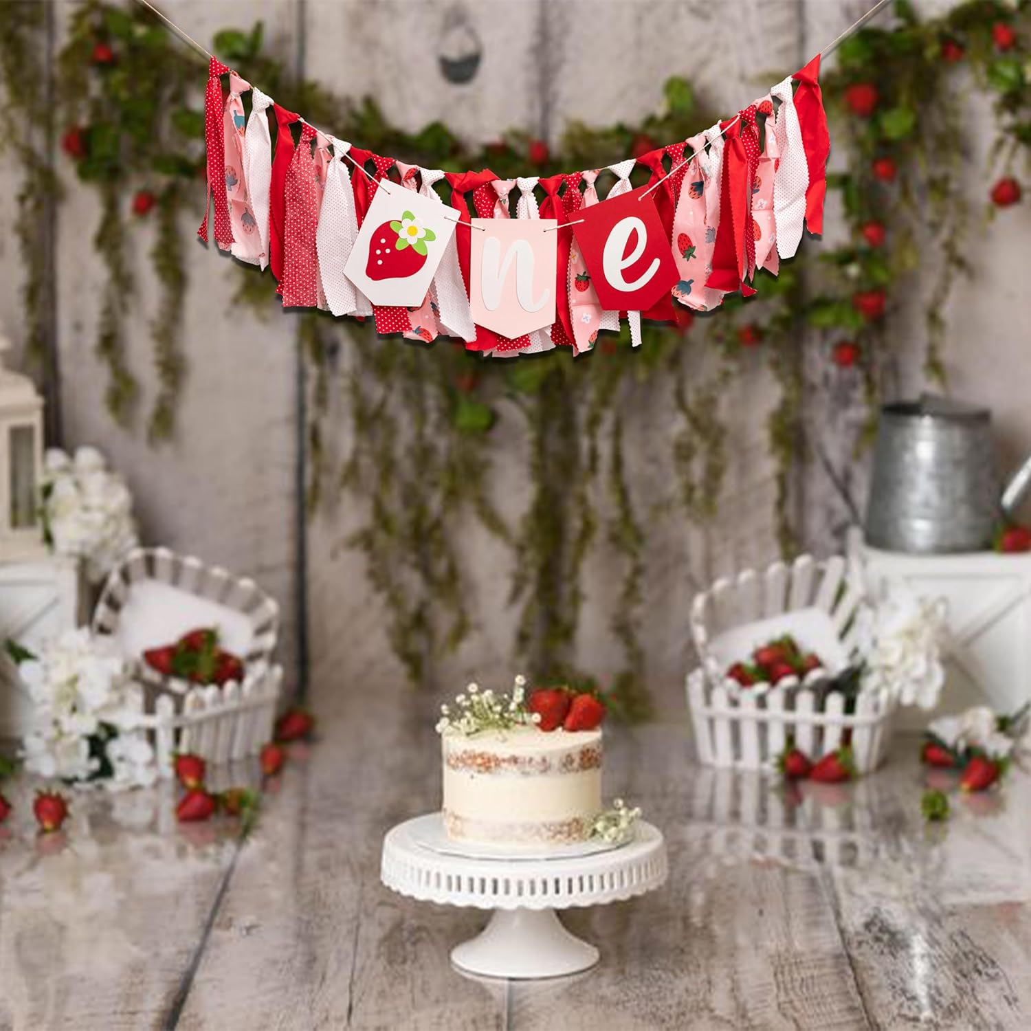 Strawberry First Birthday High Chair Banner