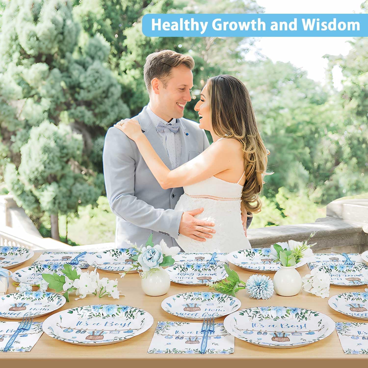 Blue Boy Baby Shower Plates Set 100 Pcs for 25 Guests