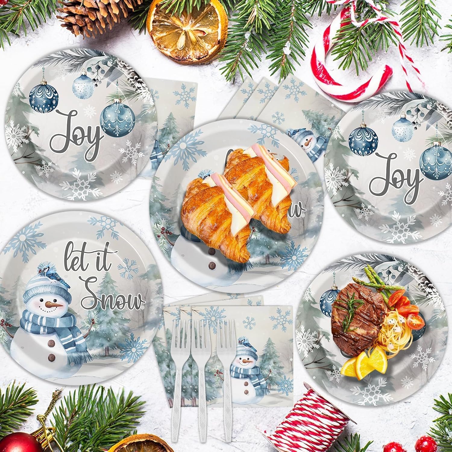 96pcs Christmas Party Plates and Napkins Set