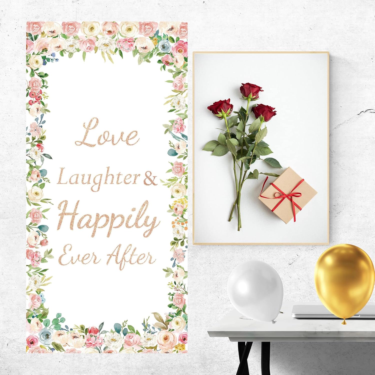 Joyiou Love Laughter Happily Ever After Door Banner