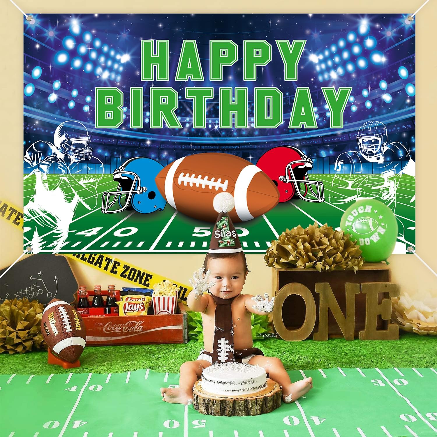 Football Birthday Banner - Party Backdrop Decoration