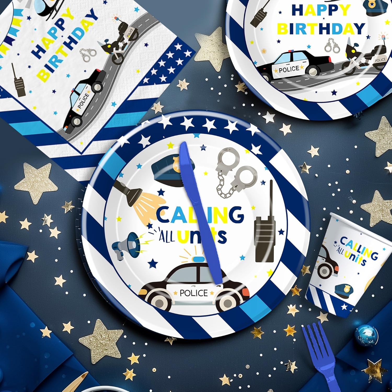 Police Party Decorations Tableware Set for 24 Guests