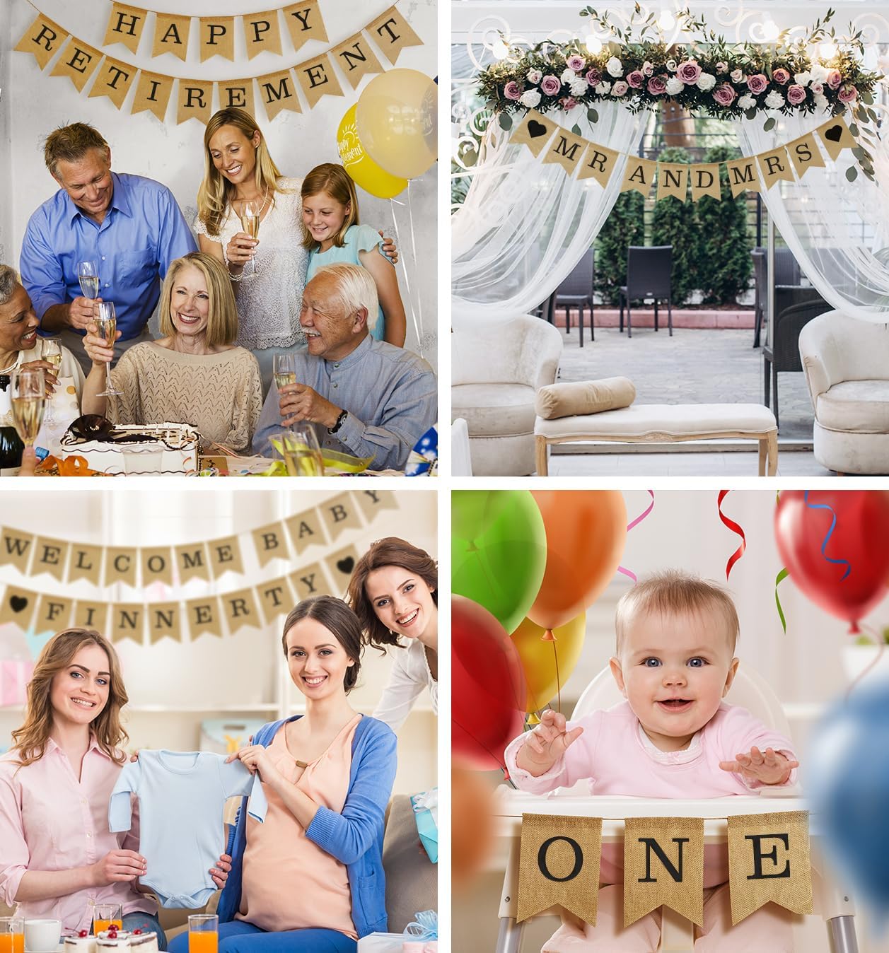 Custom Personalized Banner Durable Faux Burlap Party Decor