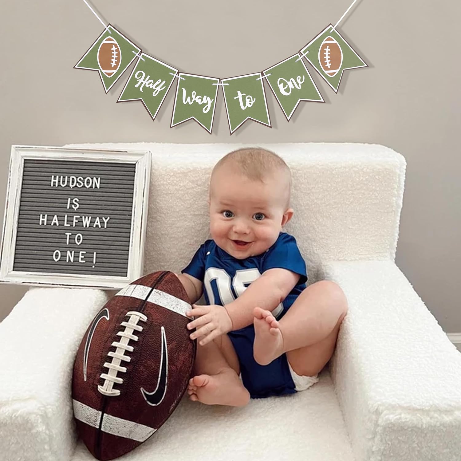 Football Half Birthday Banner for Boys 6 Months Celebration