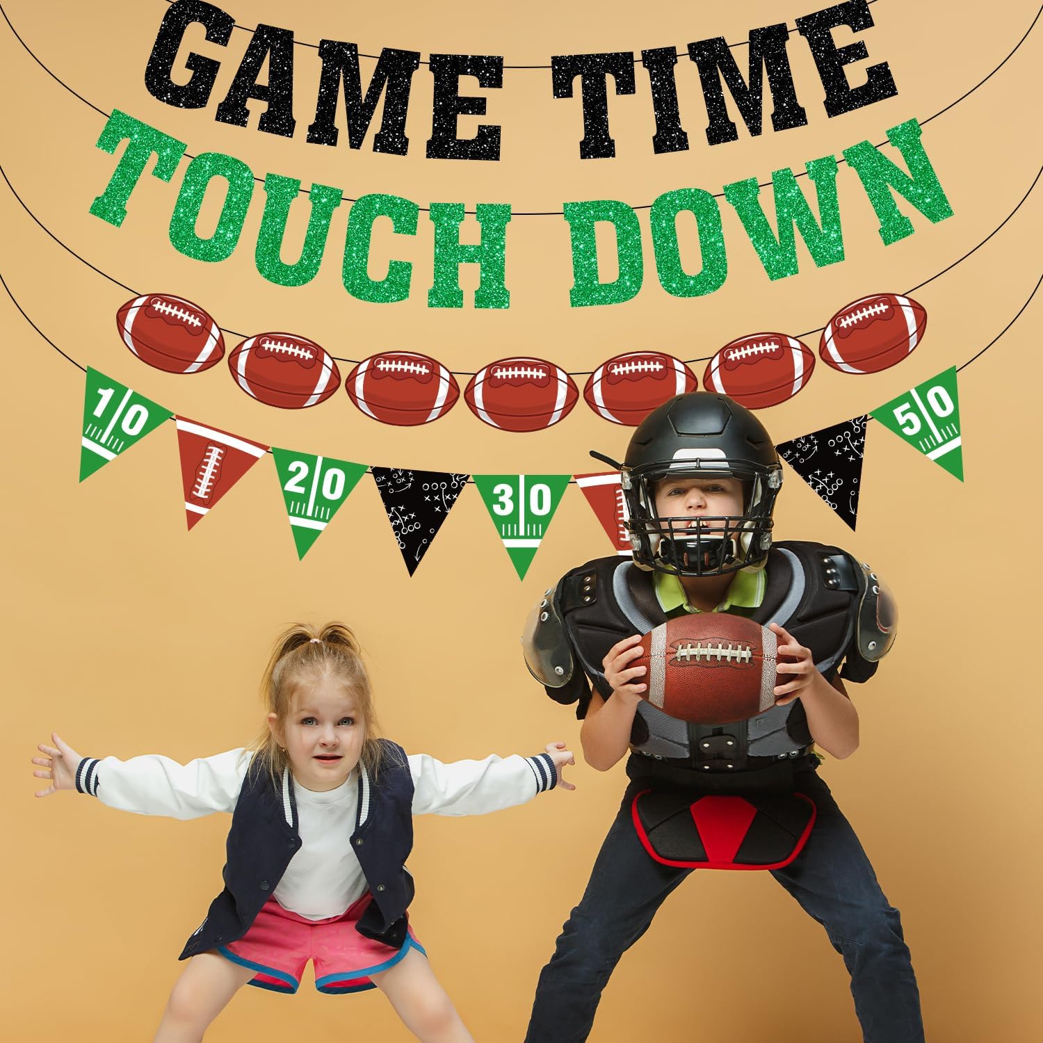 Game Time Touch Down Football Banner - Pre Strung 98ft Decor