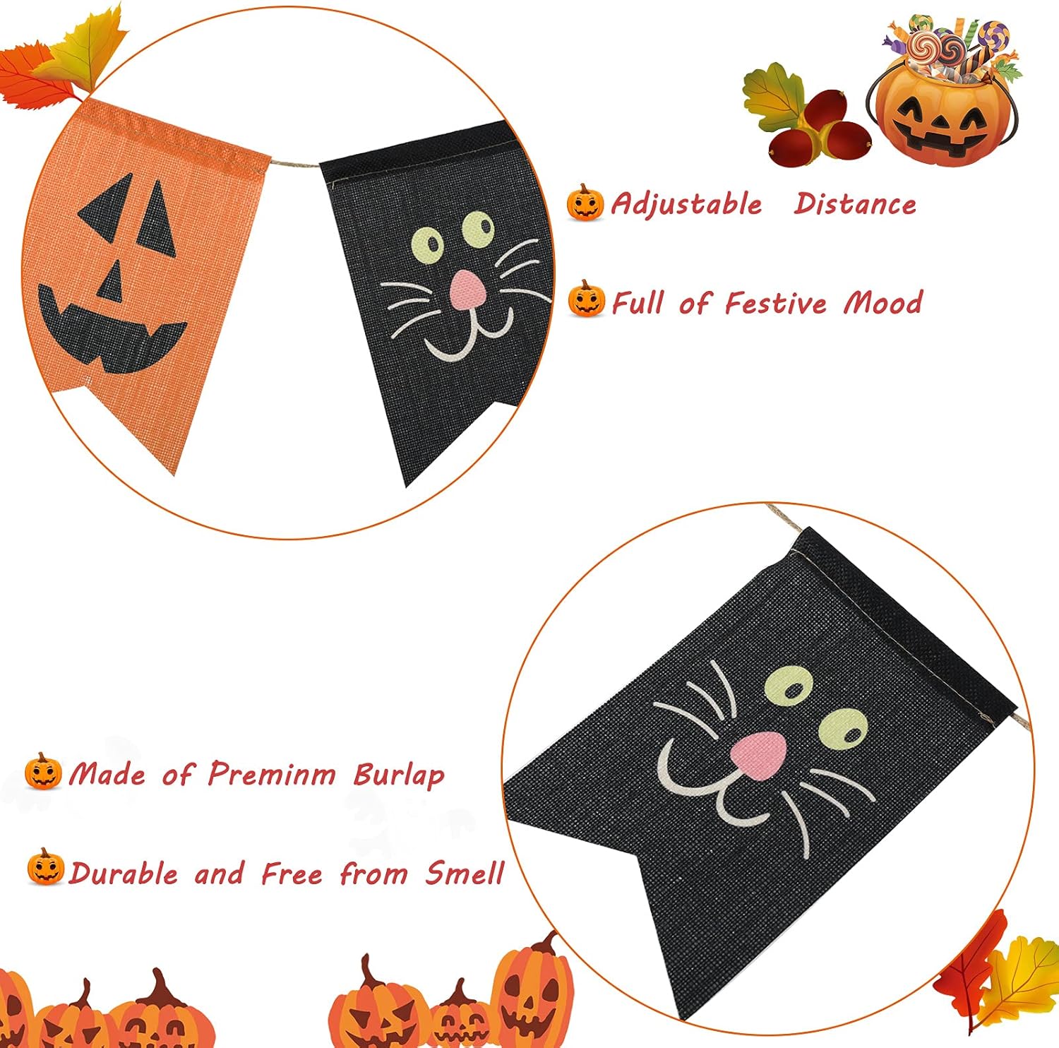 Whaline Halloween Burlap Bunting Banner Decorations