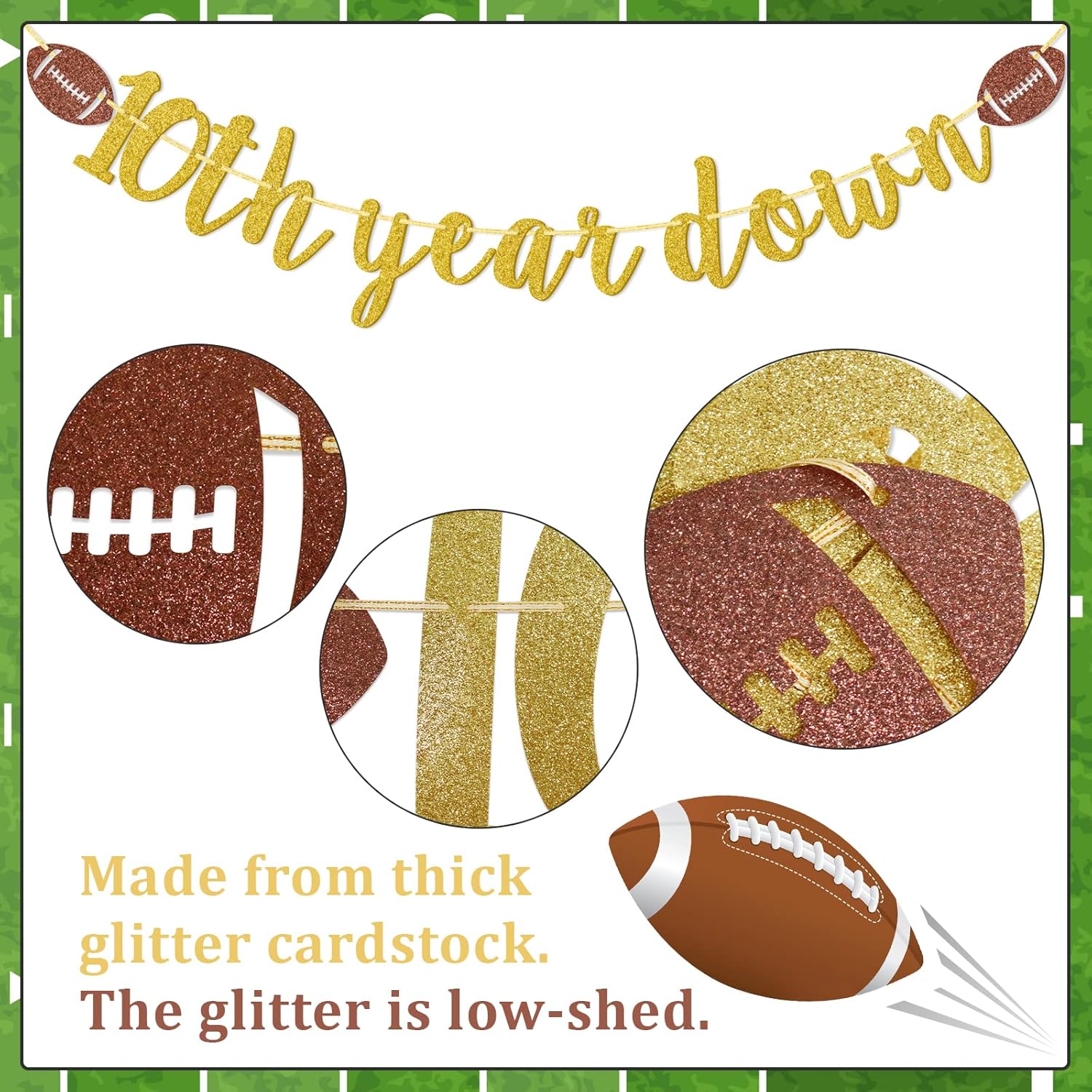 10th Year Down Glitter Football Banner