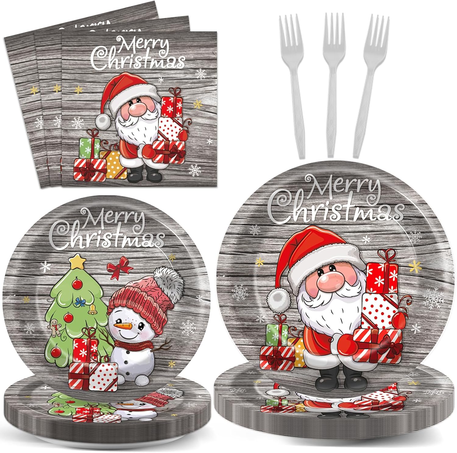 96 Piece Christmas Party Plates with Santa Decor