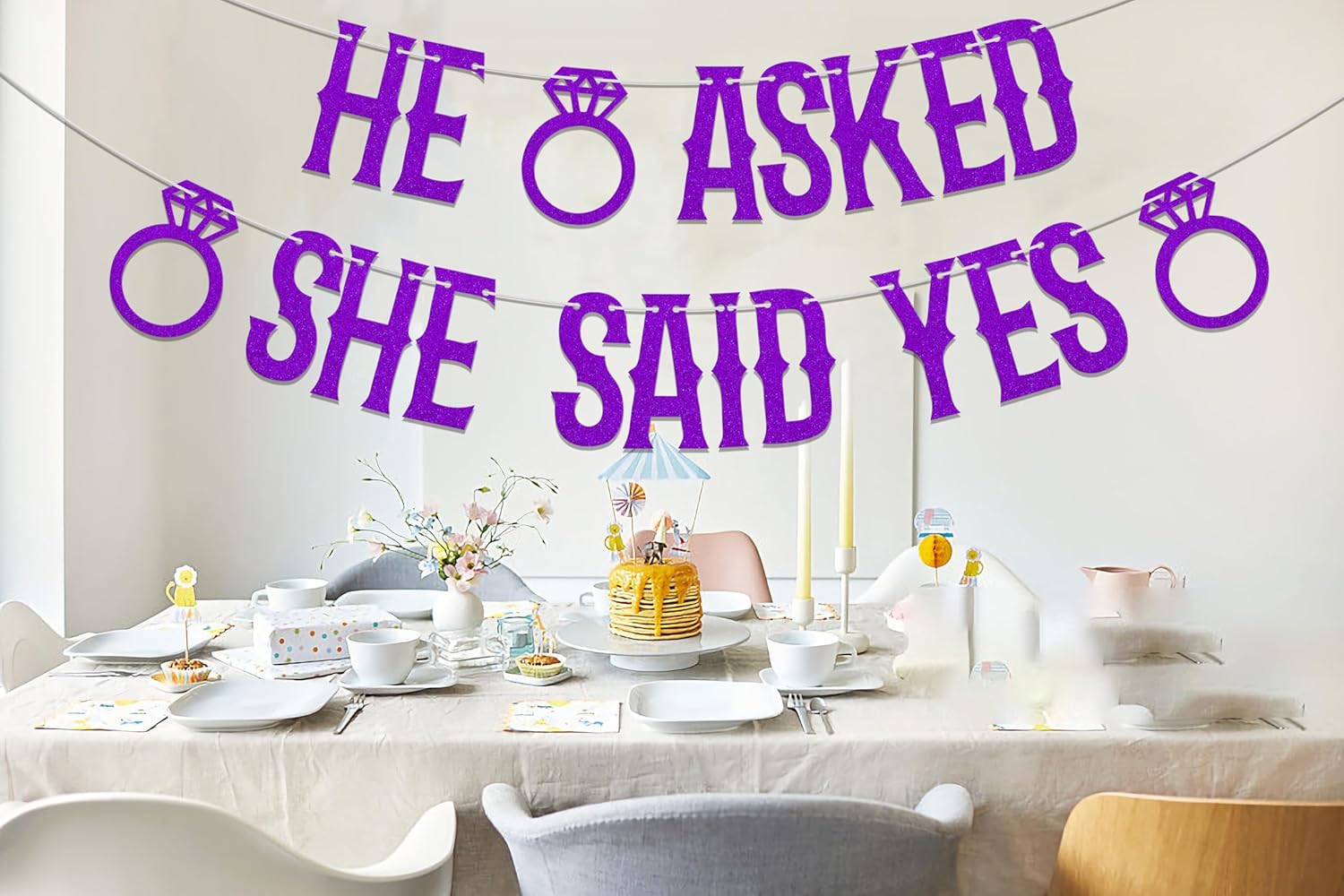 He Asked She Said Yes Banner Purple Glitter