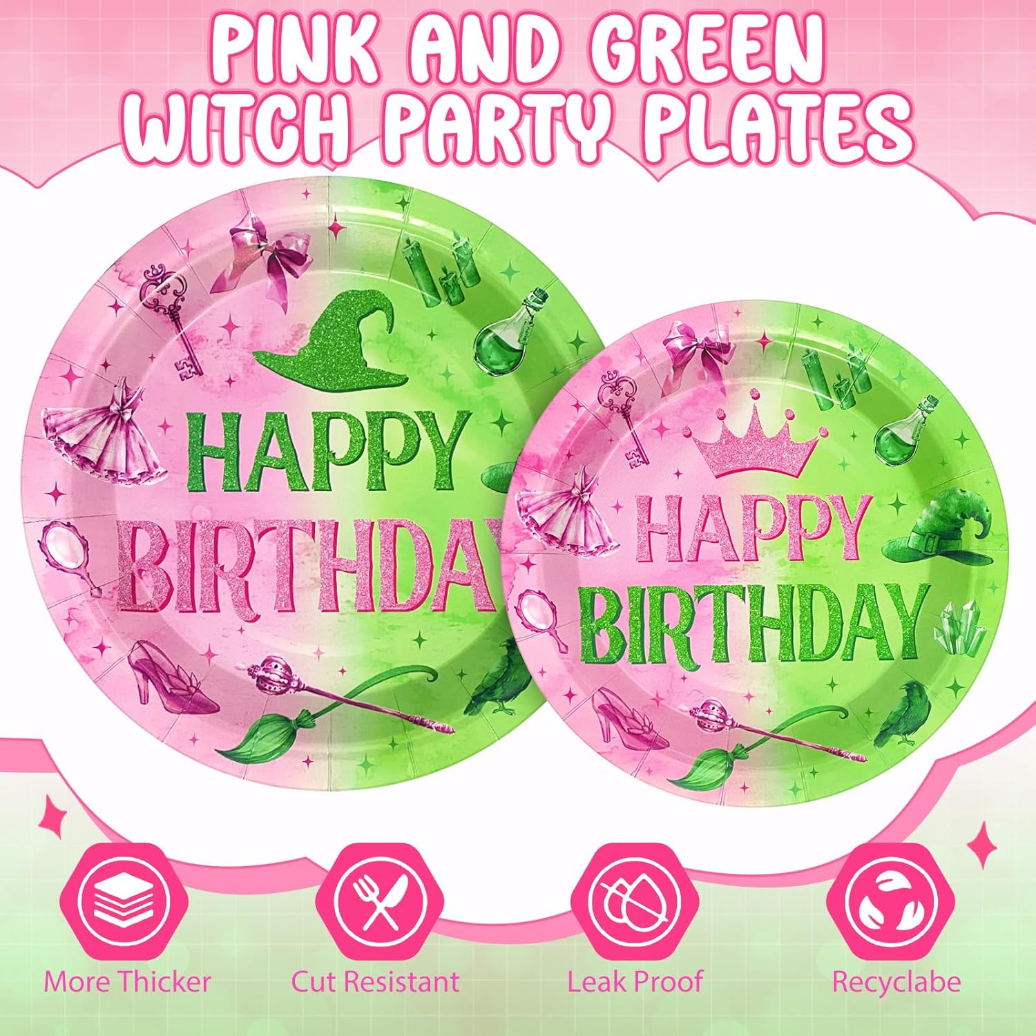24 Piece Pink Green Witch Party Tableware Set