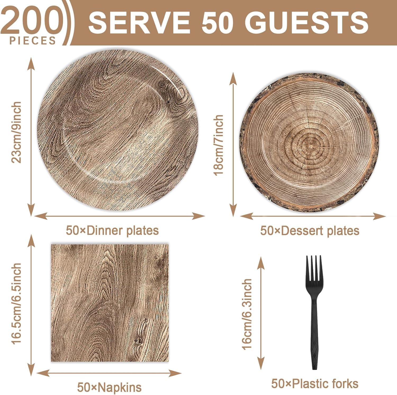 200Pcs Rustic Wooden Tree Party Supplies for Kids