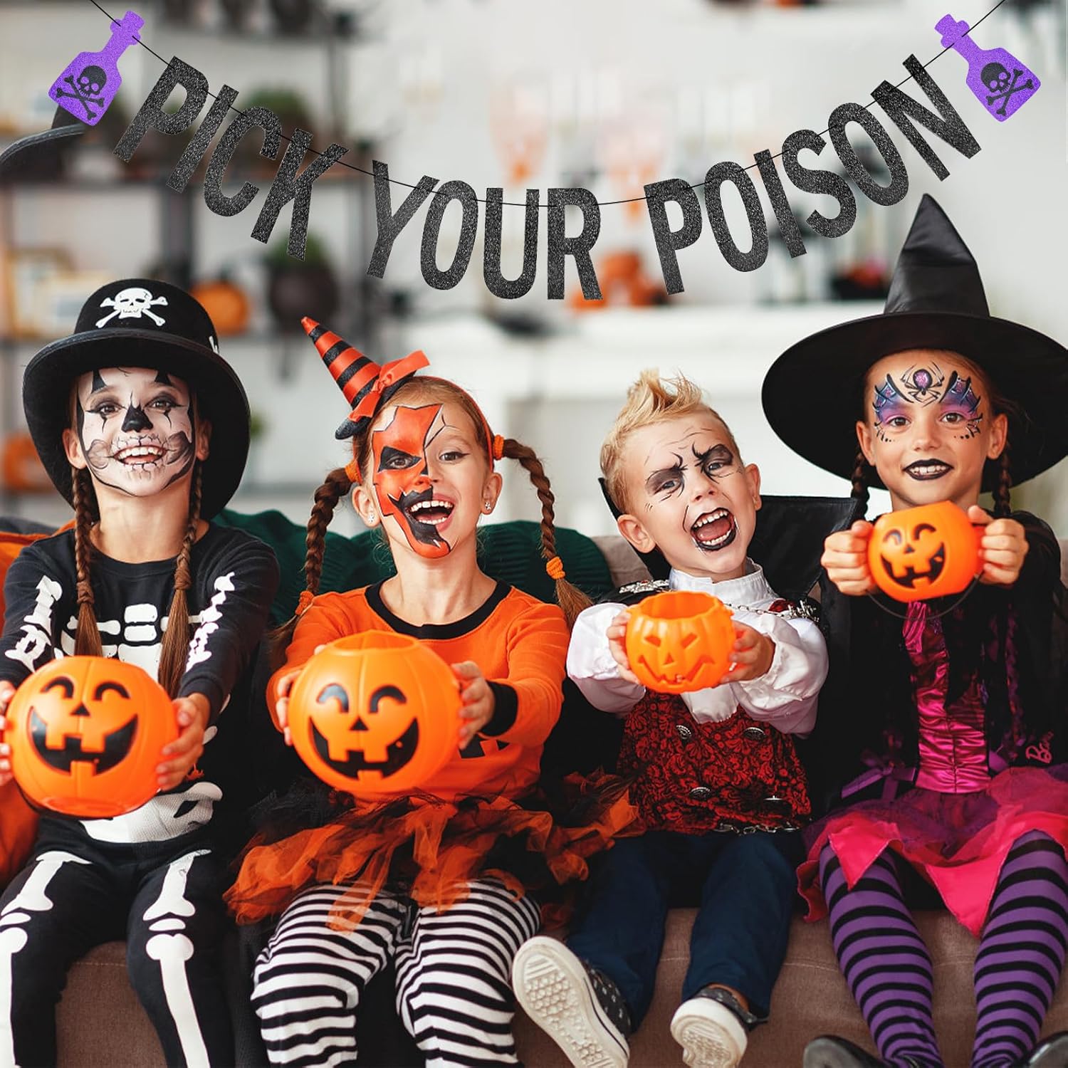 Black Glitter Pick Your Poison Halloween Banner