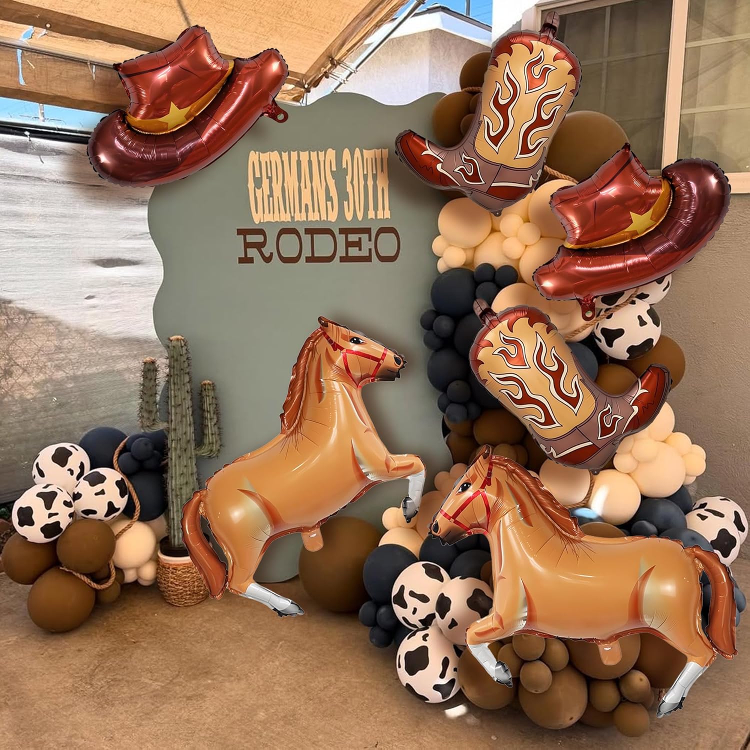 6PCS Western Themed Balloons Horse Cowgirl Hat Boot Decorations