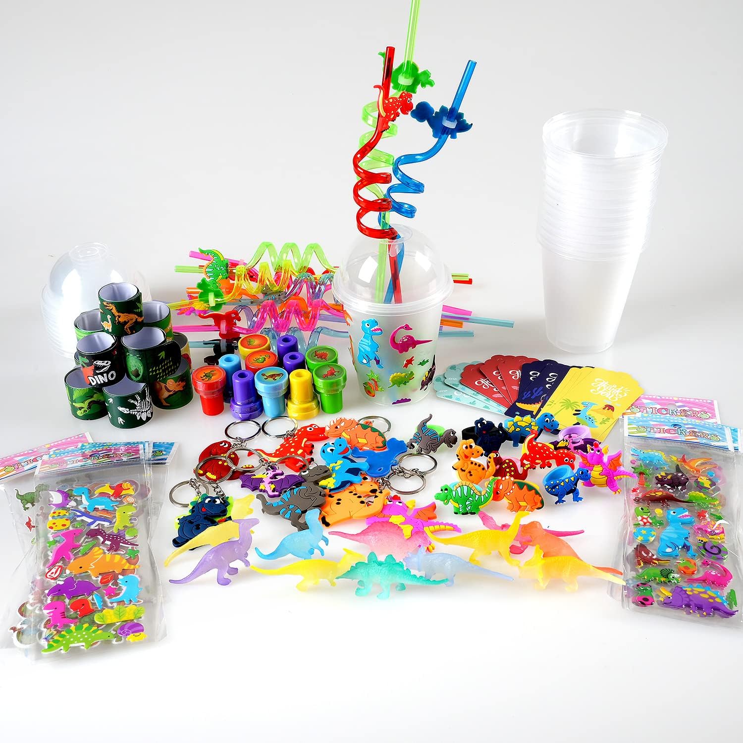 MOVINPE Dinosaur Party Favor Cups with Reusable Straws and Luminous Toys
