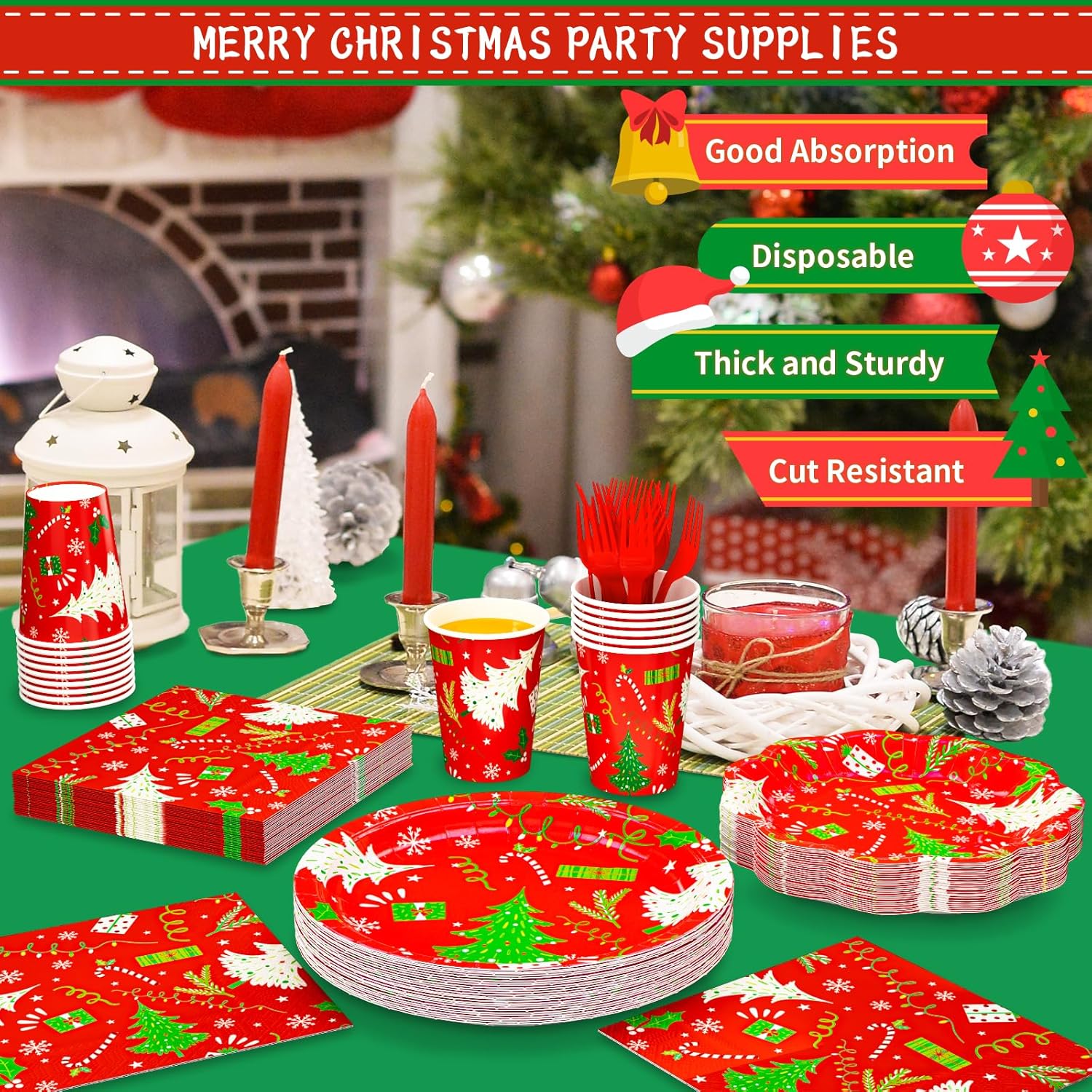 DYLIVeS Christmas Tree Party Supplies Set 24 Guests