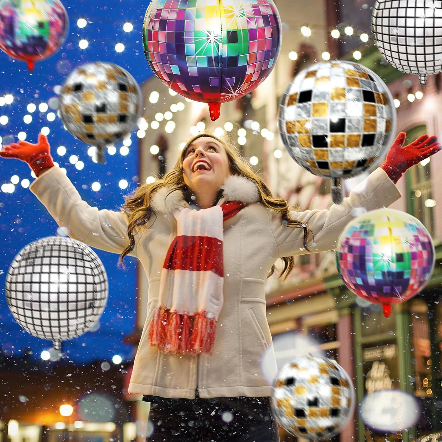 Kaluofan 9PCS Disco Balloons 22 Inches 4D Colorful
