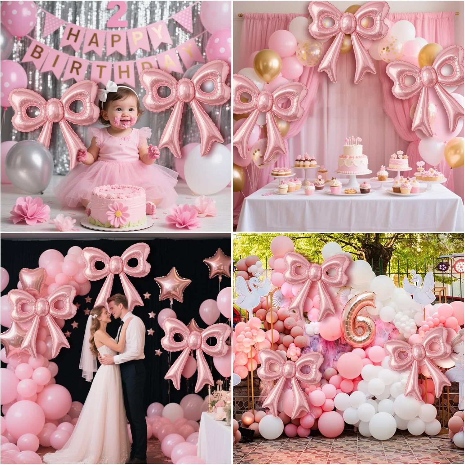 4 Pcs Pink Bow Balloons 31 Inch Party Decorations