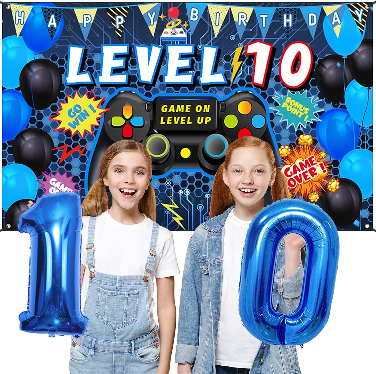 90PCS Blue 10th Birthday Video Game Decorations for Boys