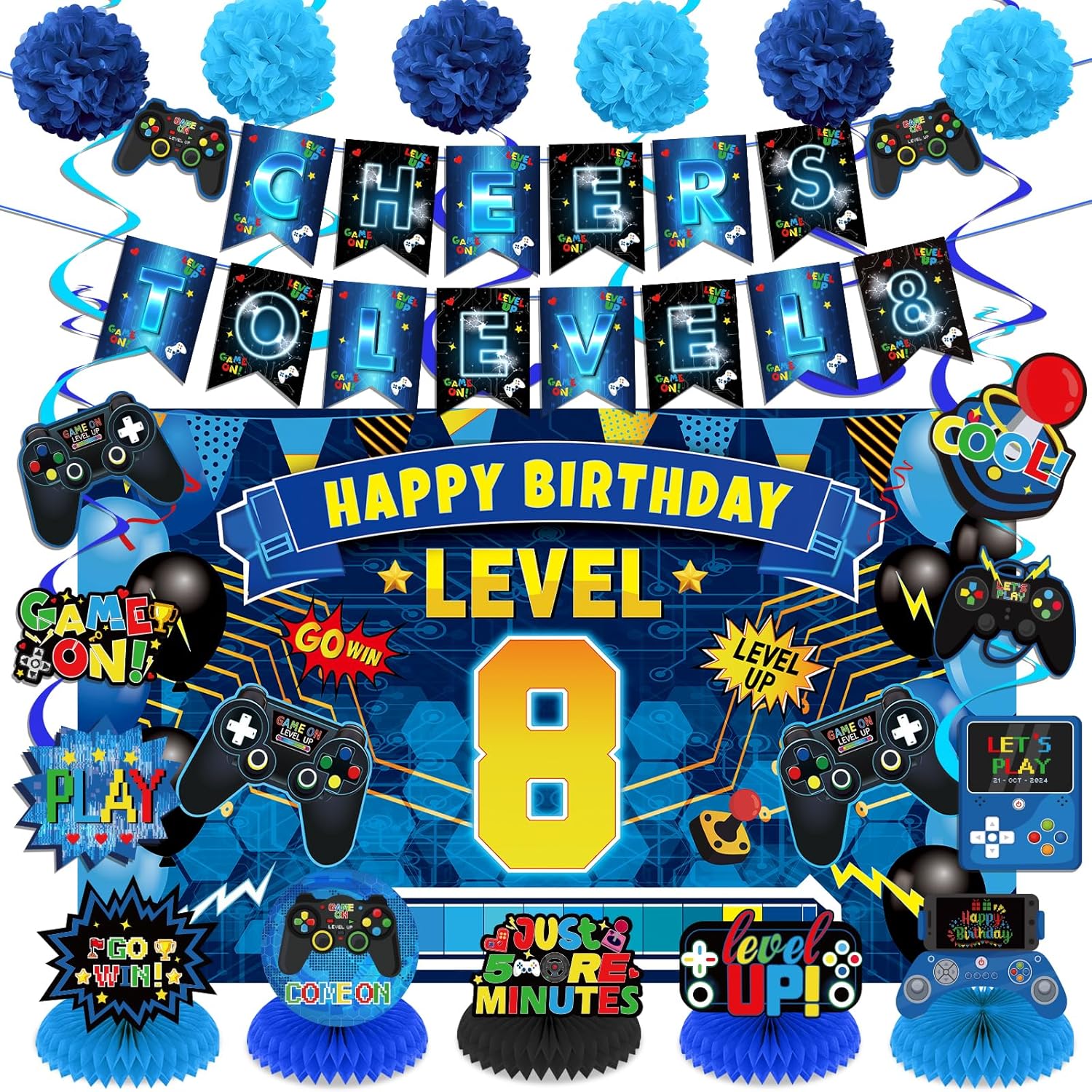 Video Game 8th Birthday Party Decorations Set