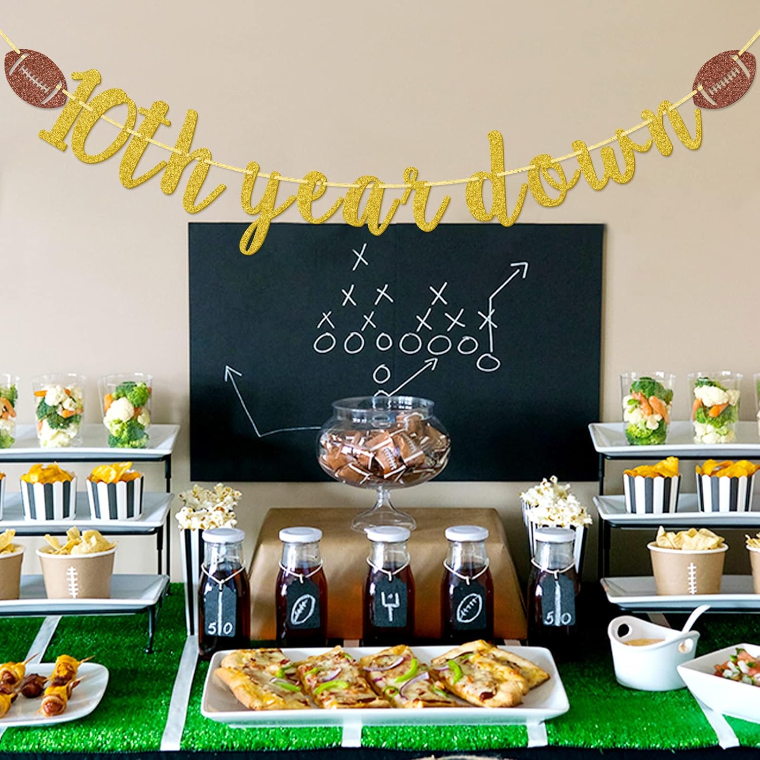 10th Year Down Glitter Football Banner