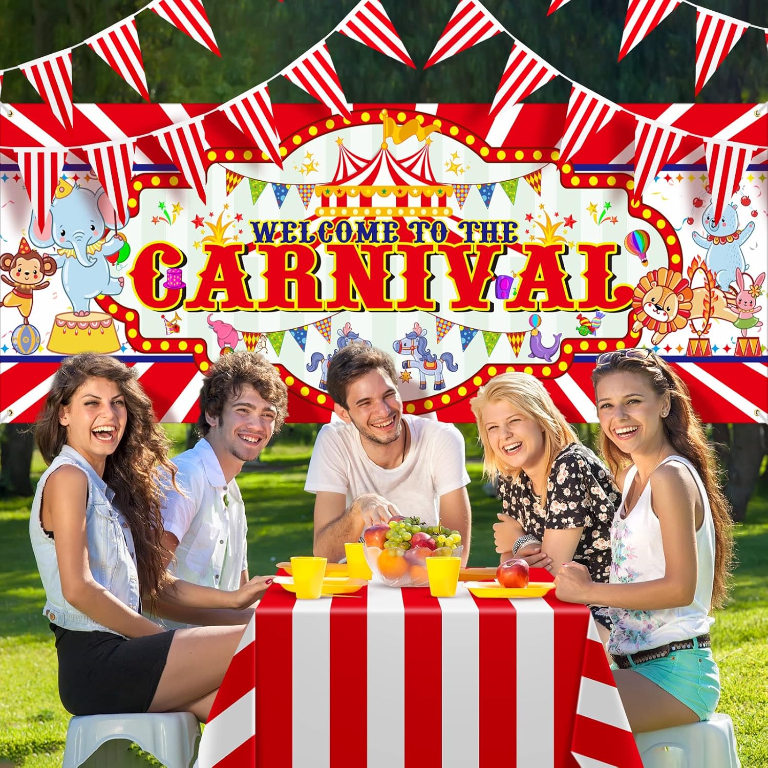 Carnival Party Decoration Set with Elephant and Lion Banners