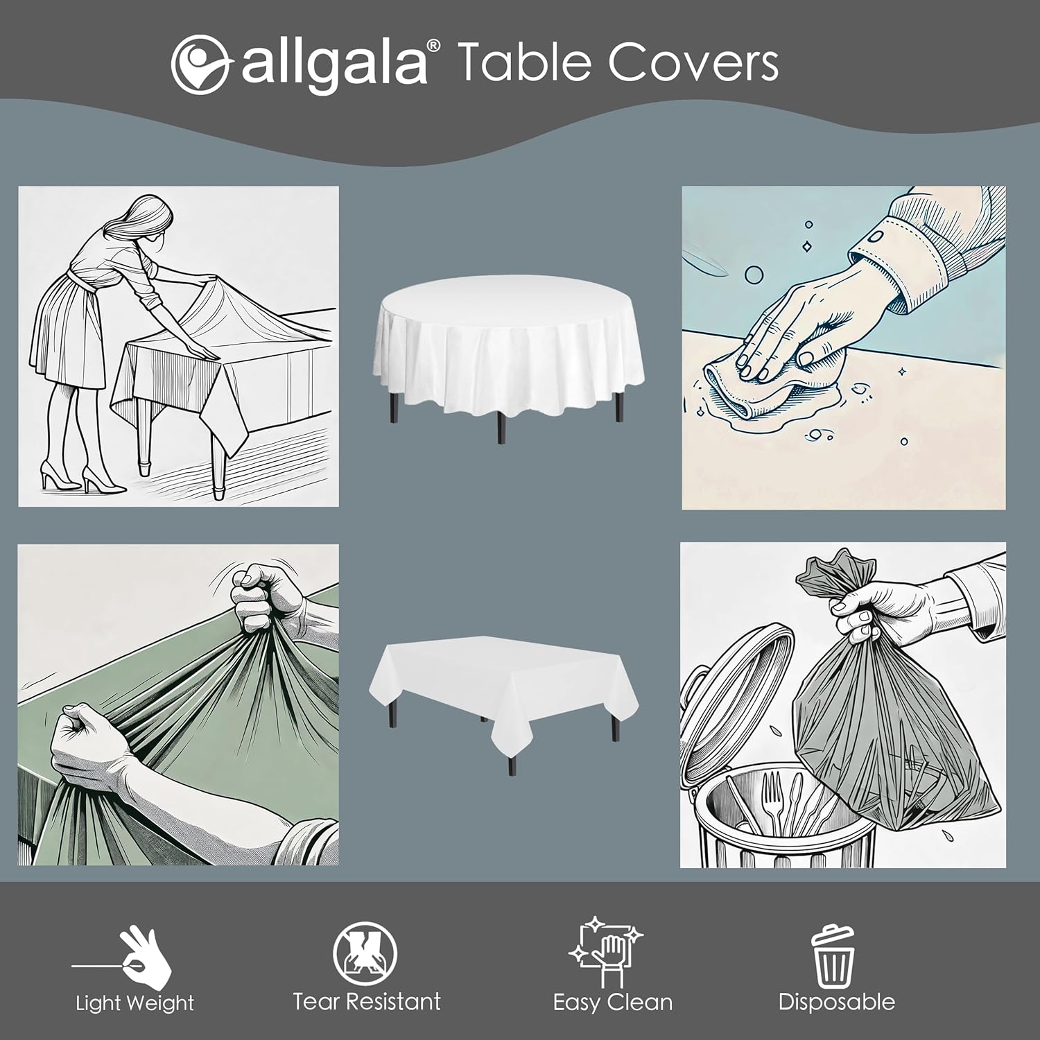 Allgala Premium White Table Cover 12pk 84 Round