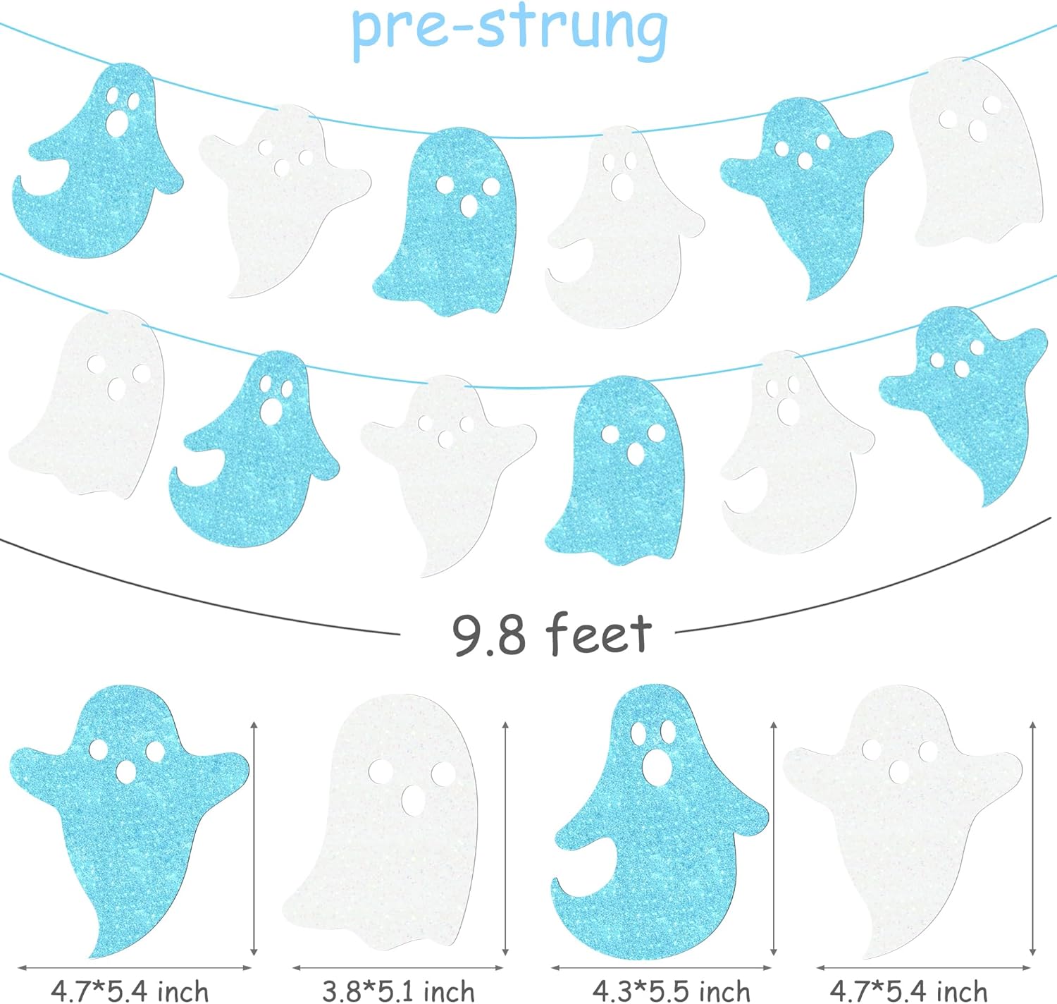 Halloween Ghost Banners White Blue Glitter Decorations 2Pcs