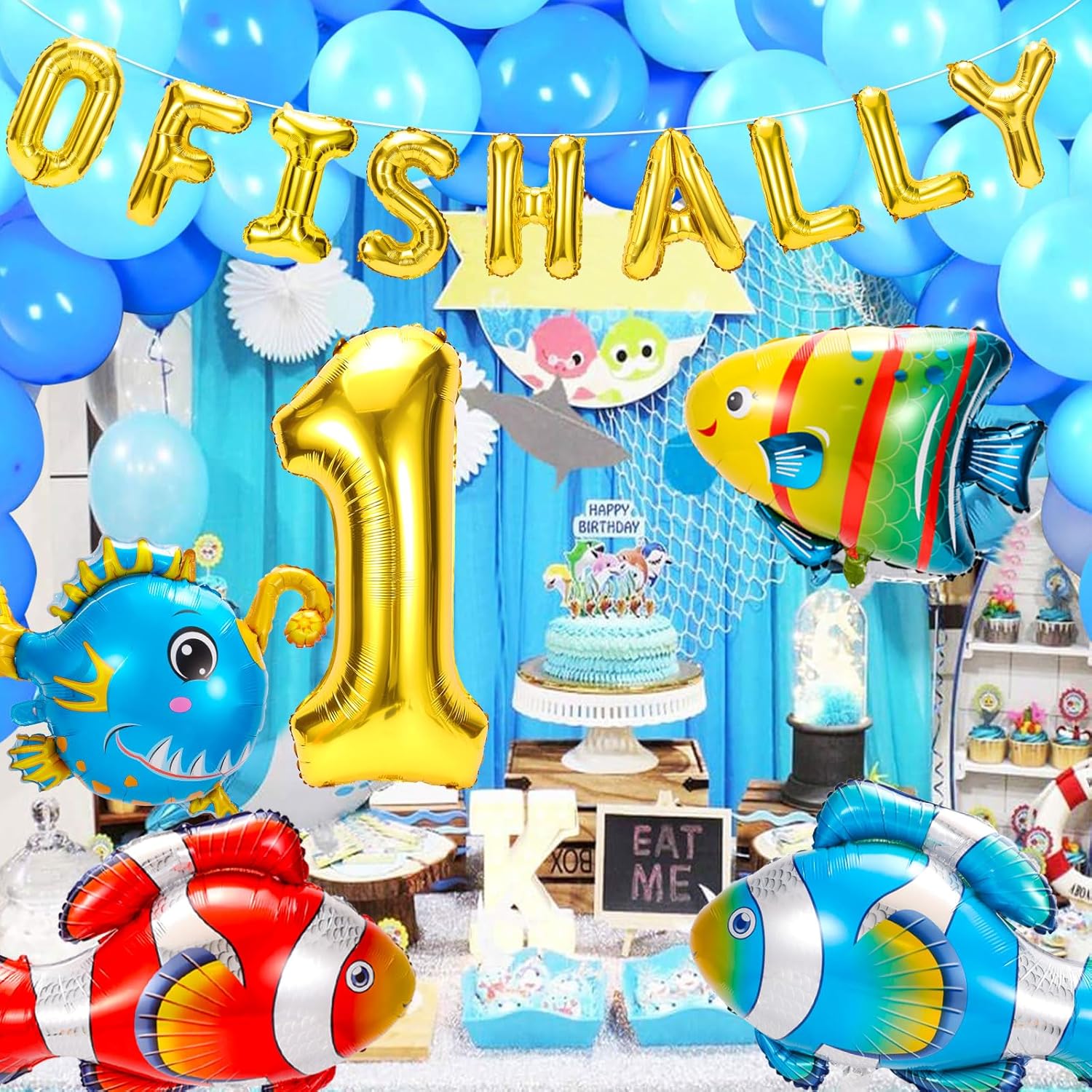 PHOGARY Fish Balloons for 1st Birthday Decorations