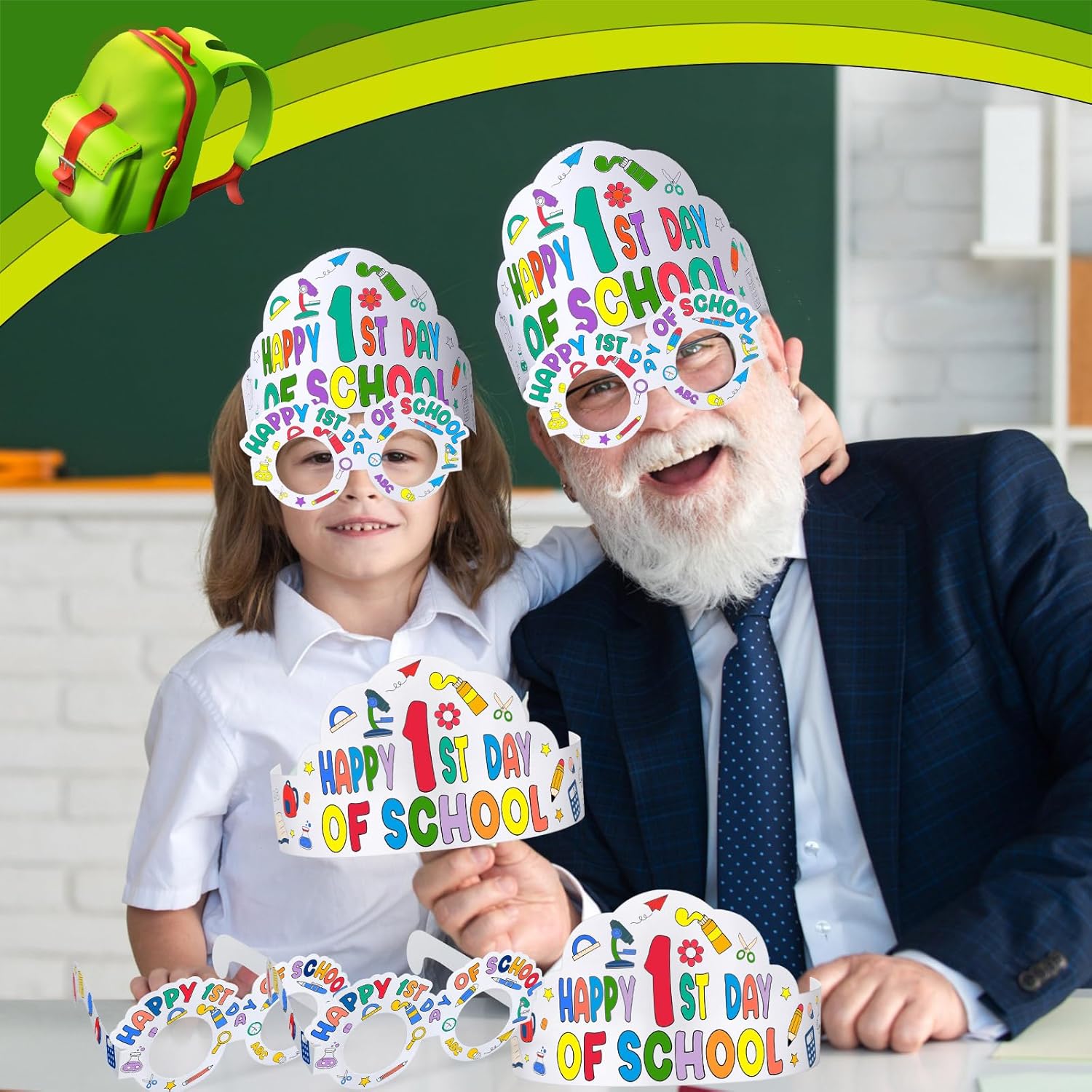 Yilloog 36 Pack First Day School Paper Crowns and Glasses