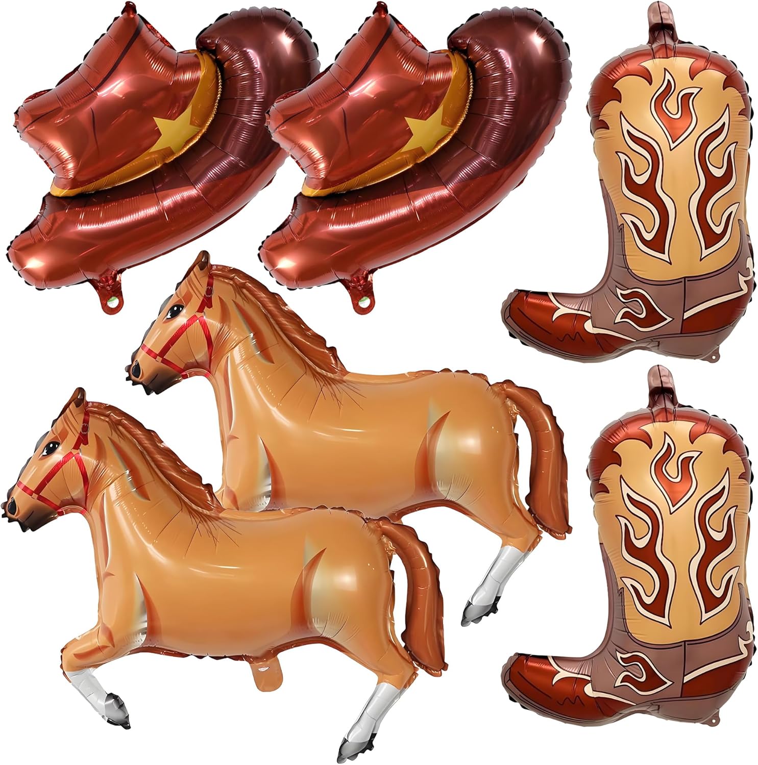 6PCS Western Themed Balloons Horse Cowgirl Hat Boot Decorations