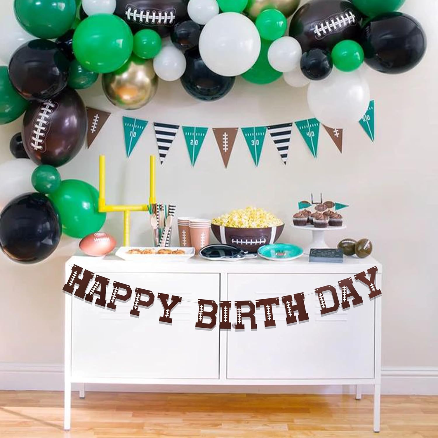 Football Birthday Banner with Rugby Stitching
