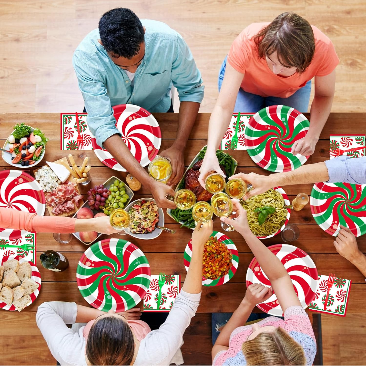 200Pcs Christmas Peppermint Party Plates Napkins Set