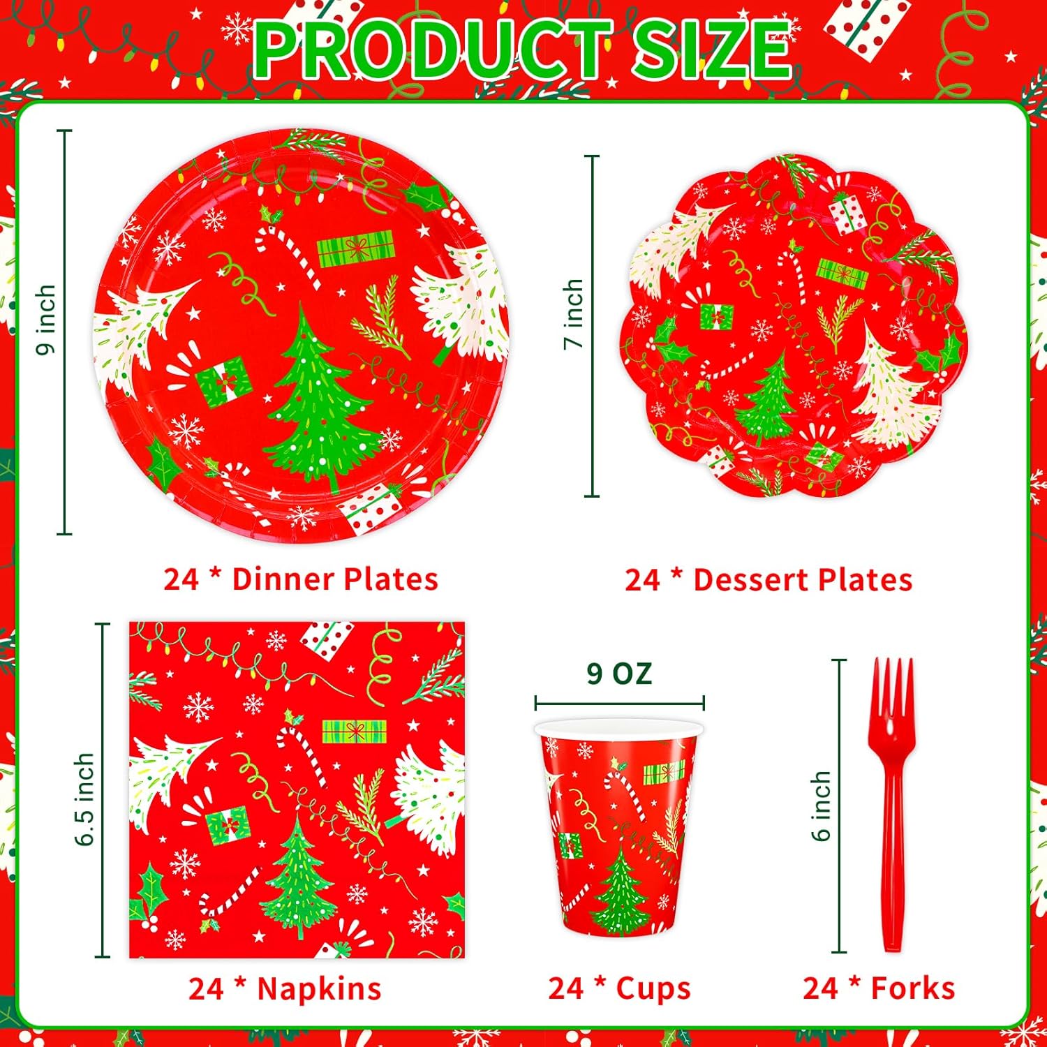 DYLIVeS Christmas Tree Party Supplies Set 24 Guests