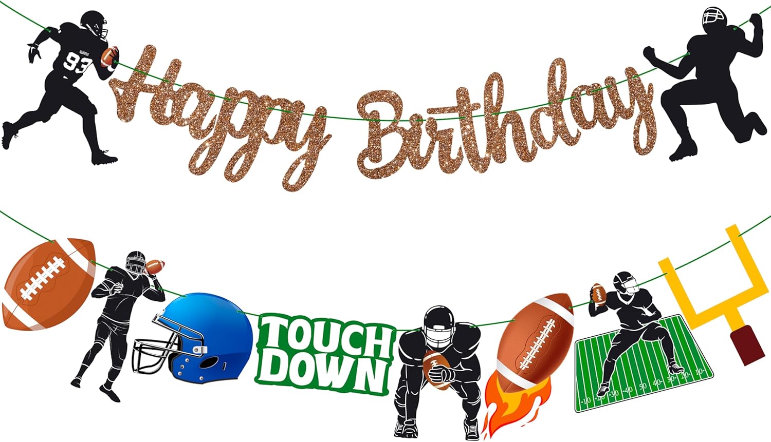 Glitter Brown Football Happy Birthday Banners for Party Decorations