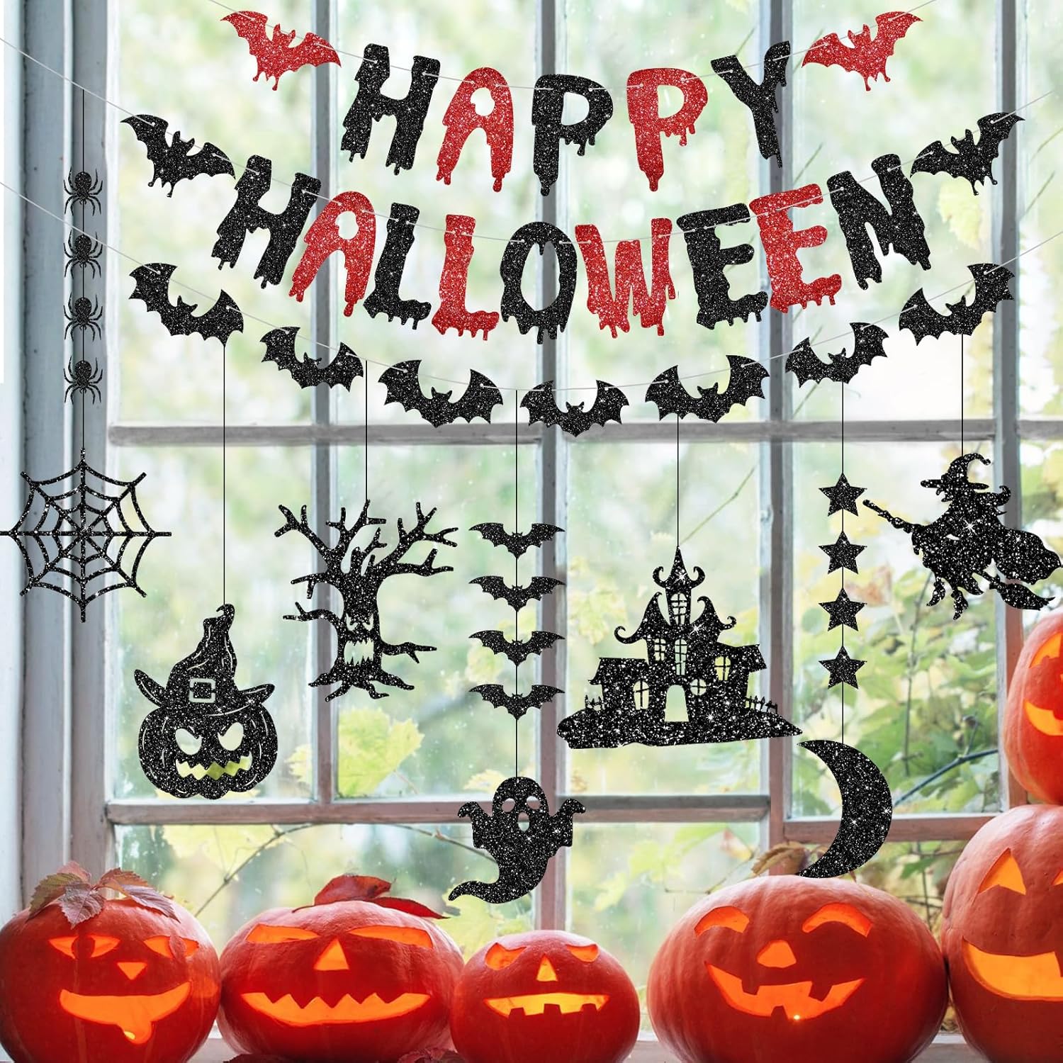 PatiCool Halloween Bats Banner and 7 Garland Decor Set