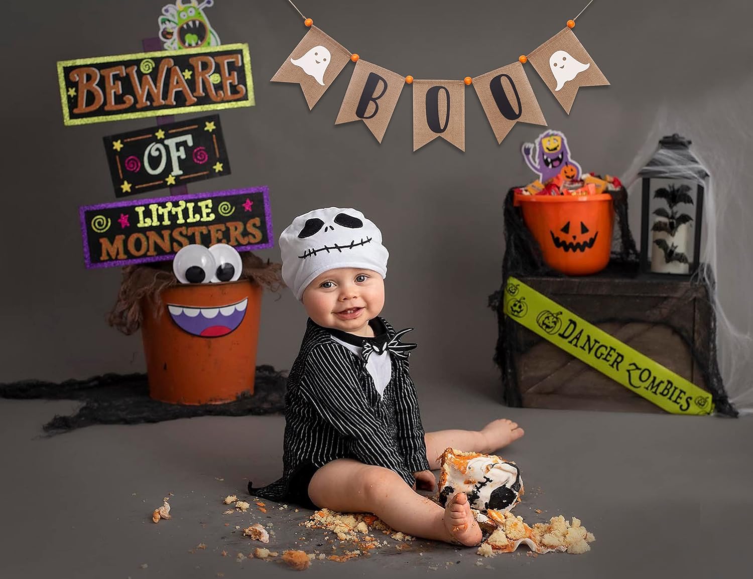 Boo Burlap Halloween Banner with Ghost and Fireplace Garland