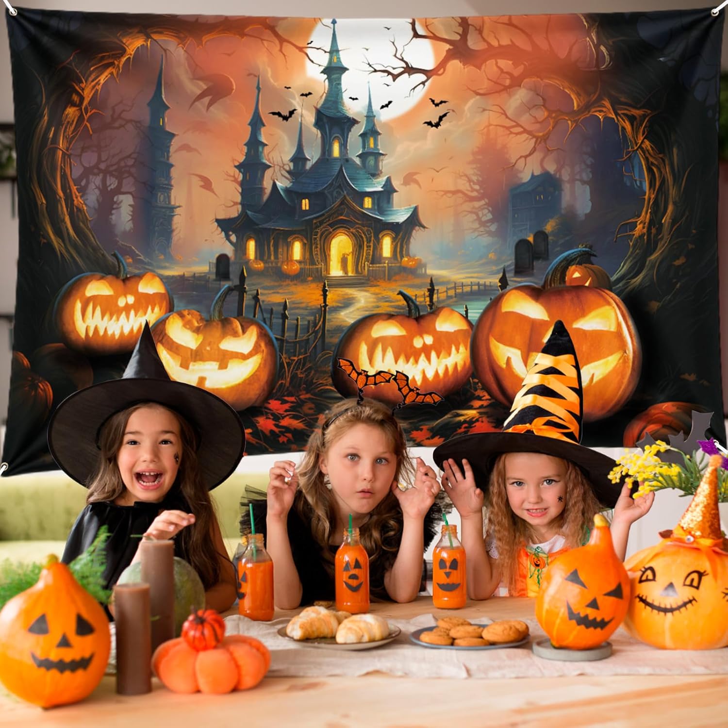 Halloween Banner Decoration with Castle and Pumpkins