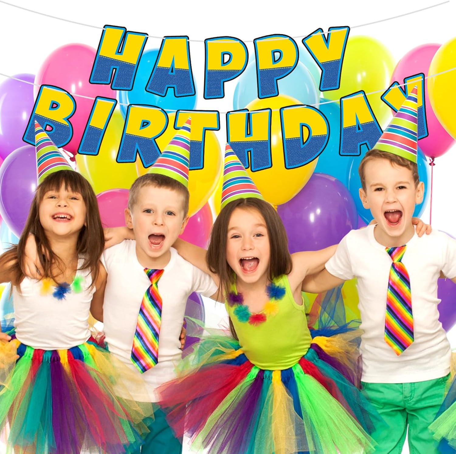 Funrous Birthday Banner Yellow Blue Happy Party Decor