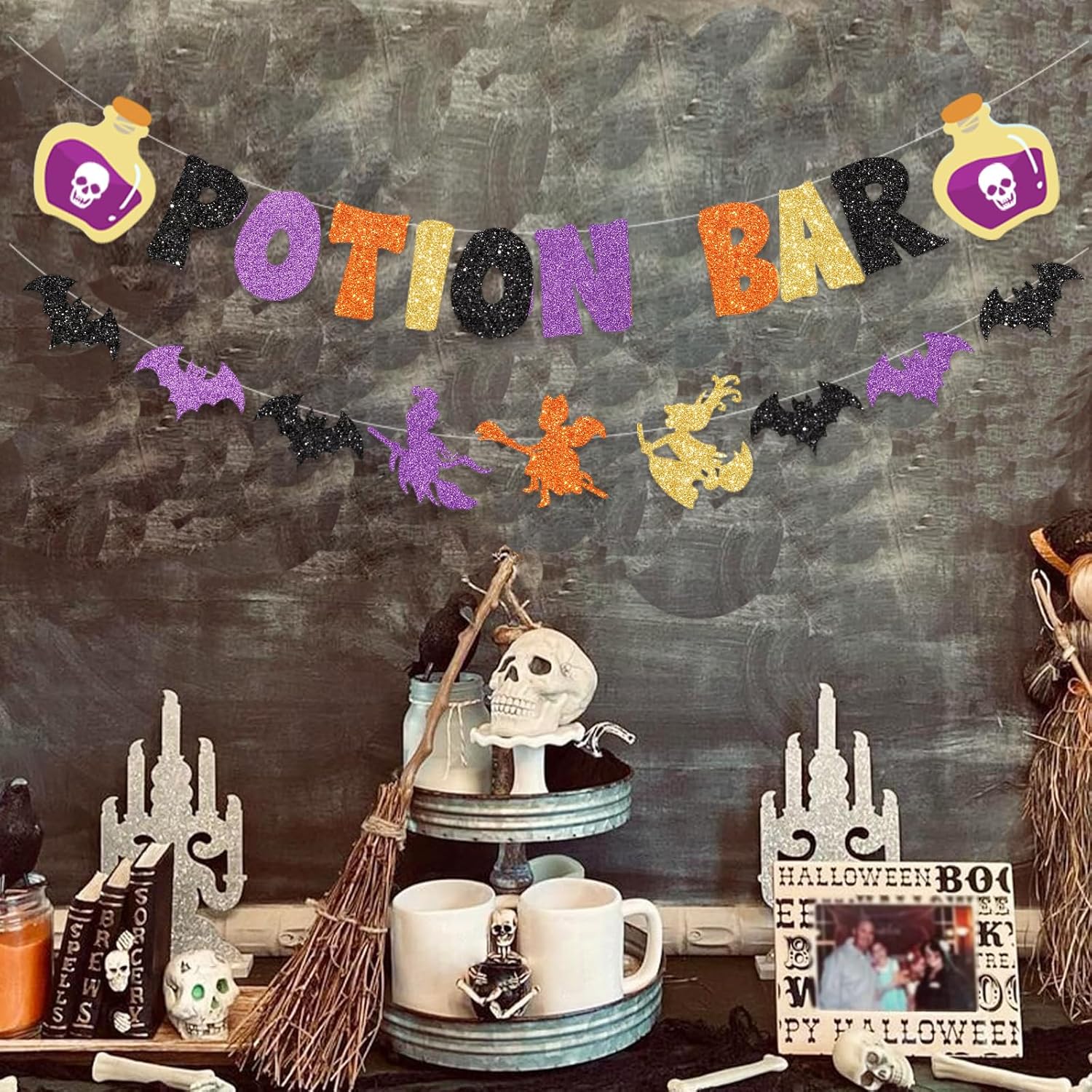 Glitter Potion Bar Halloween Decor Banner with Signs