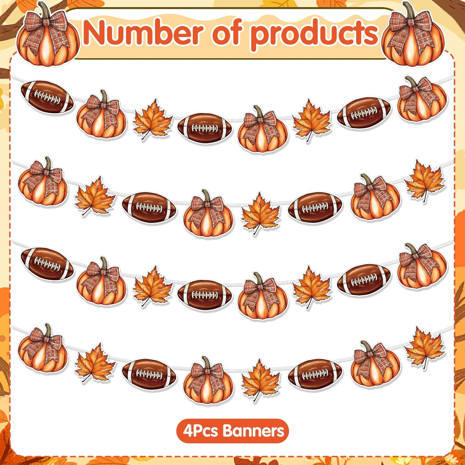 Fall Football Party Decorations 4PCS Pre-Strung Banners