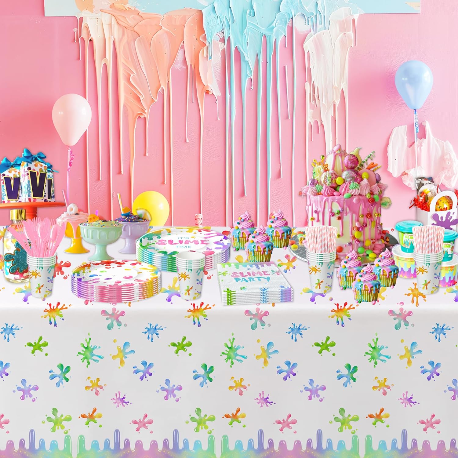 Xigejob Slime Party Tablecloth 3 Pack 54x108