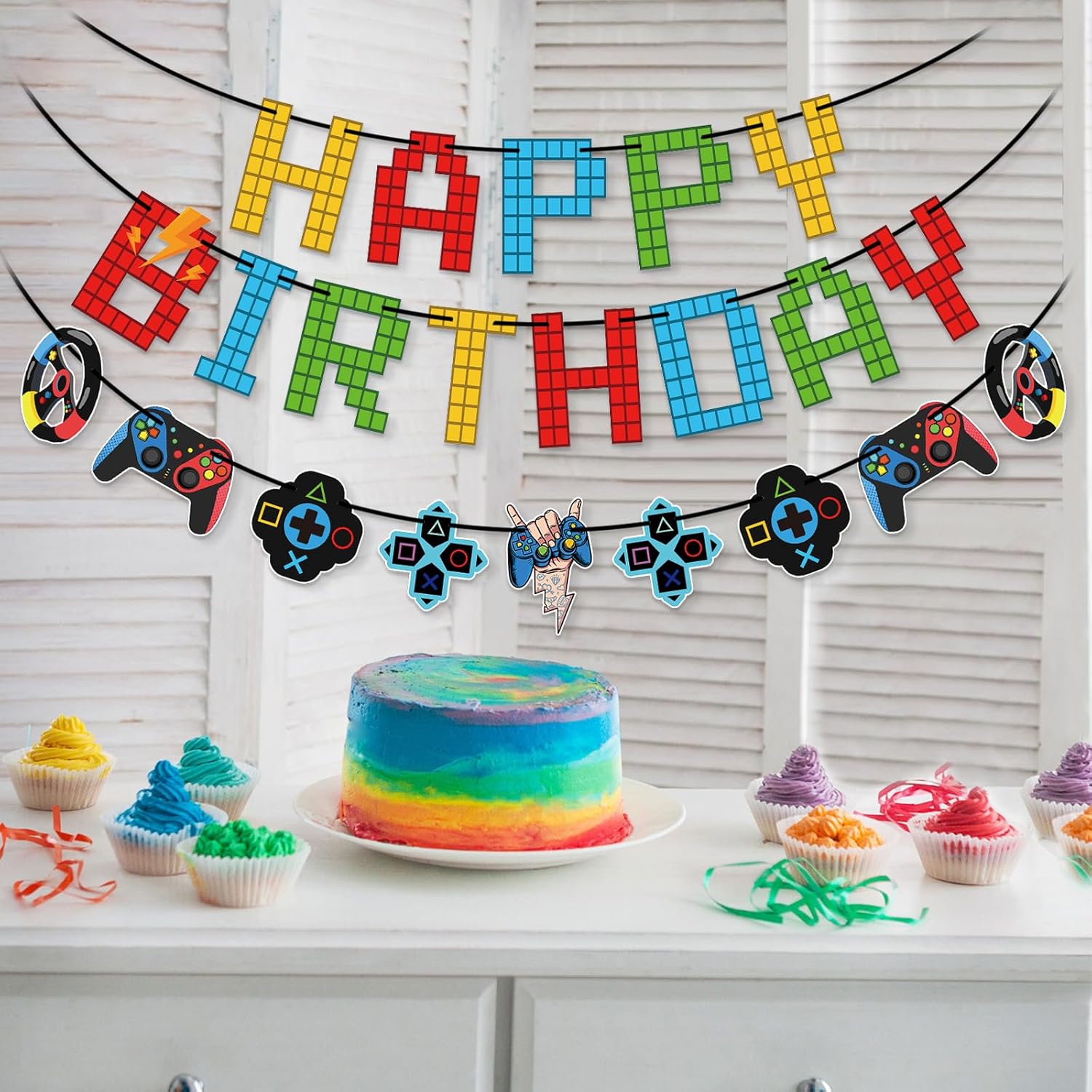 Game Themed Birthday Banner for Kids Gaming Party Decor