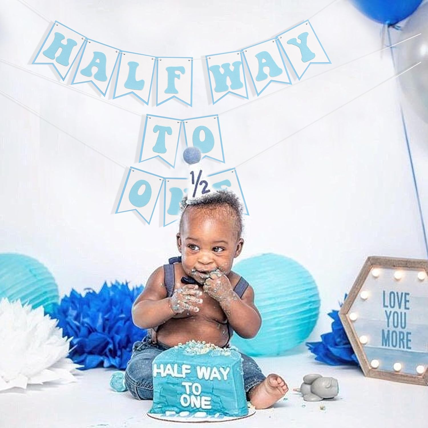 Blue Half Way To One Birthday Banner Decor