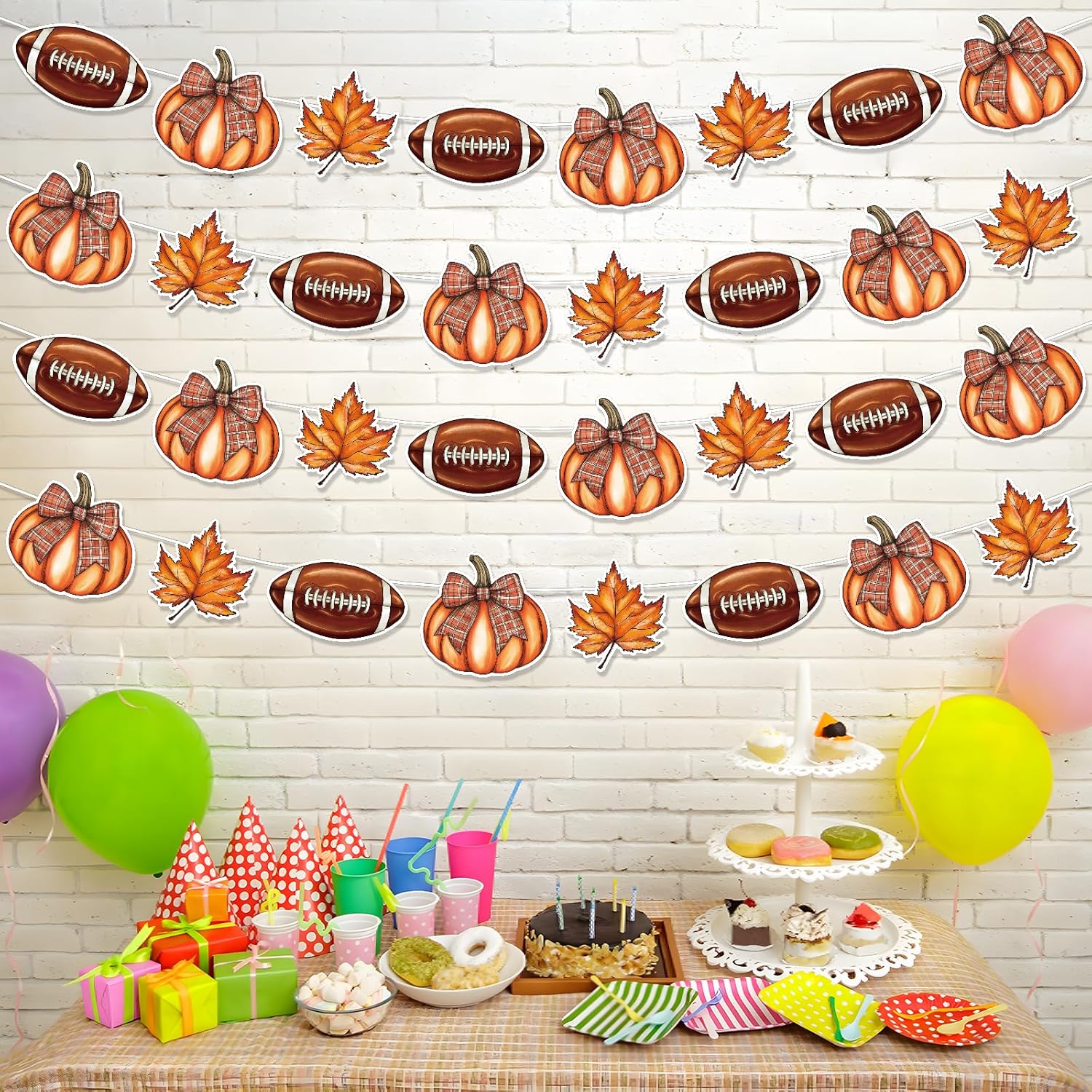 Fall Football Party Decorations 4PCS Pre-Strung Banners