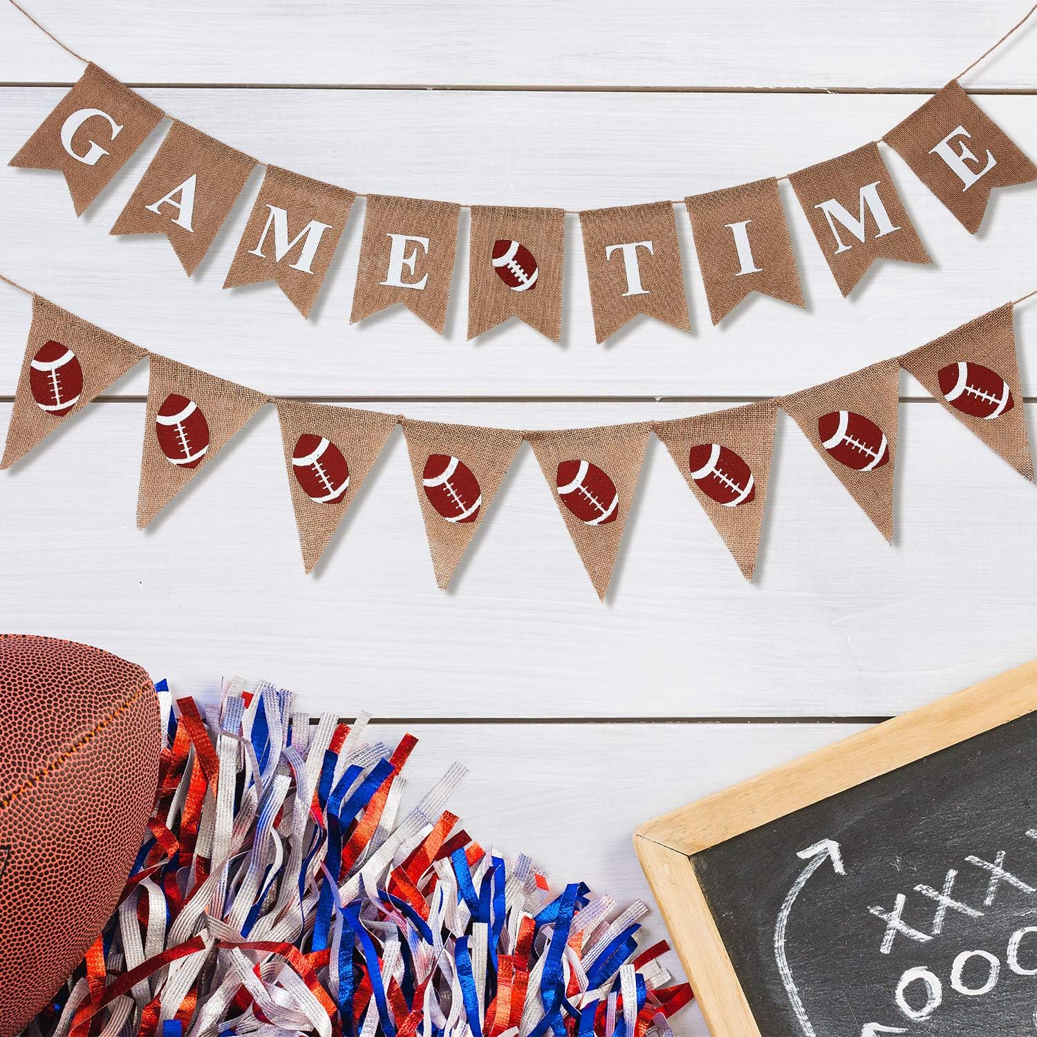 2 Piece Burlap Football Banner 115ft Party Decorations