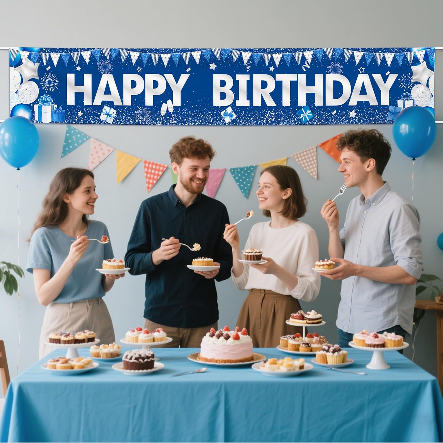 Blue Happy Birthday Banner for Boys and Girls