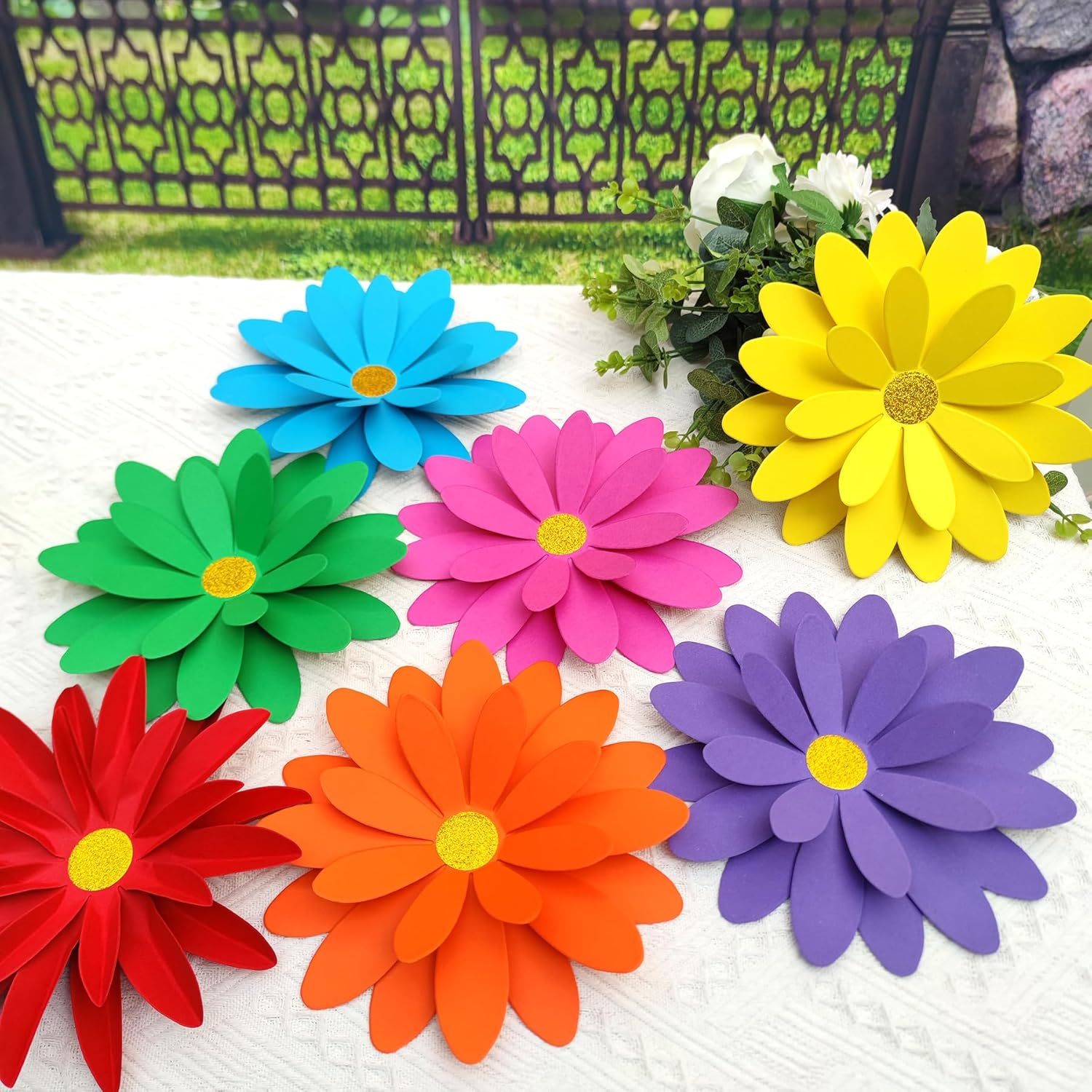 Rainbow Paper Daisy Flower Decor Set 8 Inch