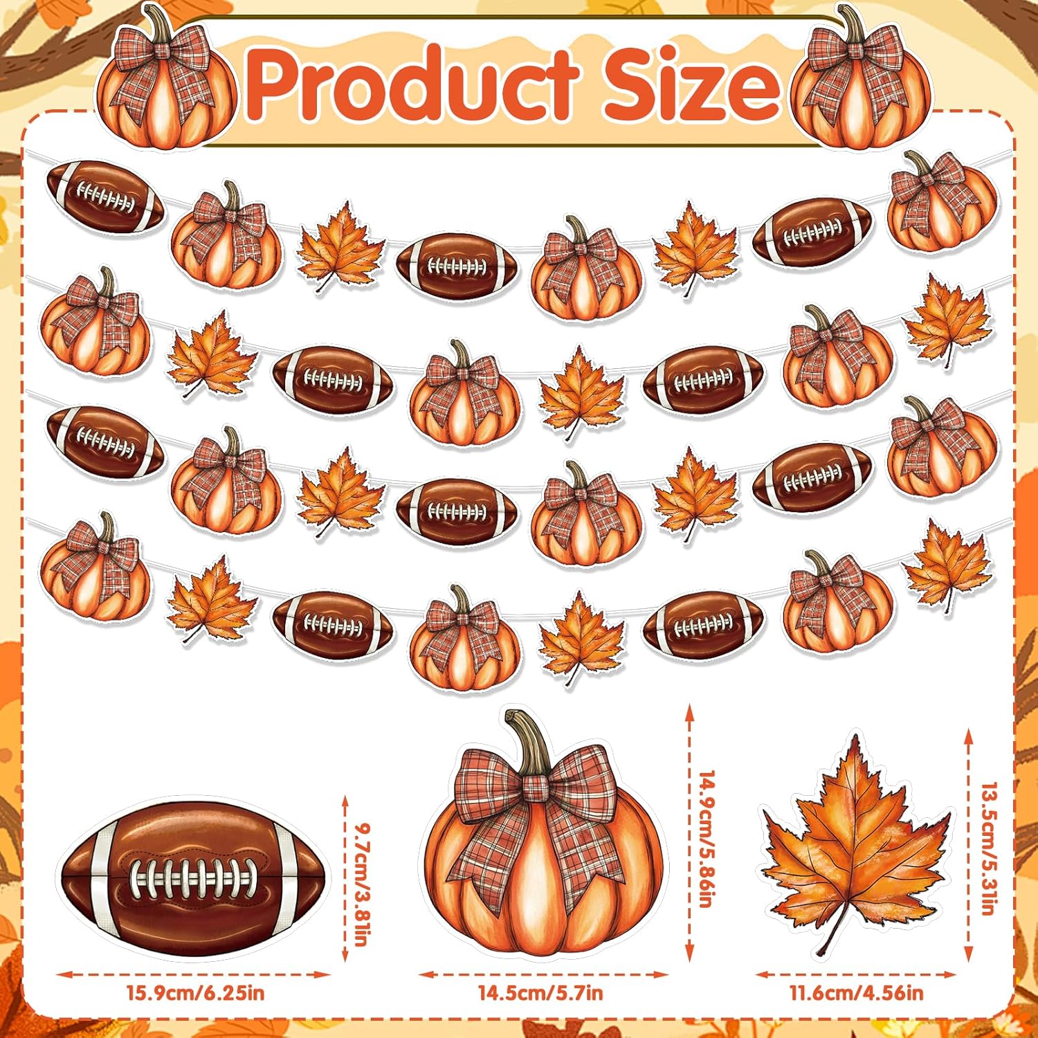 Fall Football Party Decorations 4PCS Pre-Strung Banners
