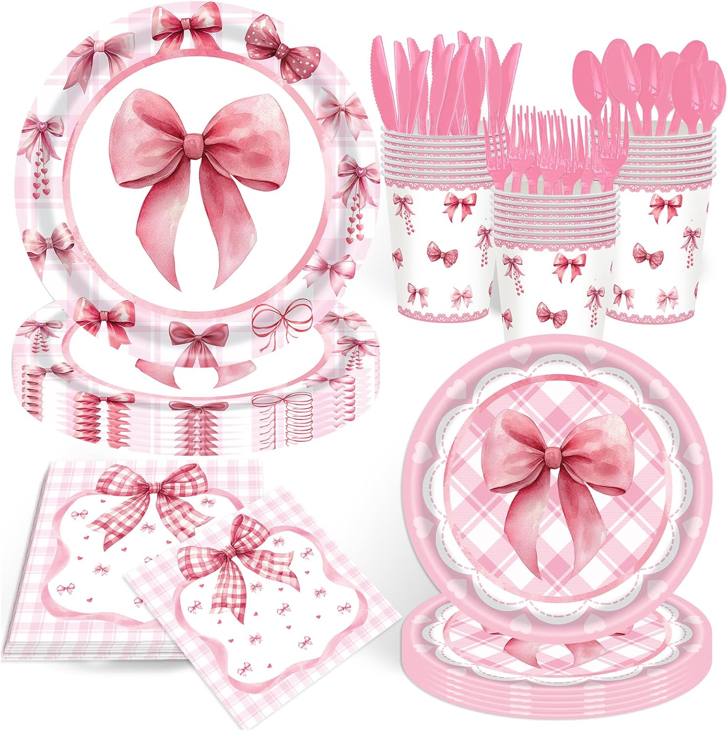 Pink Bow Birthday Party Set for 24 Guests